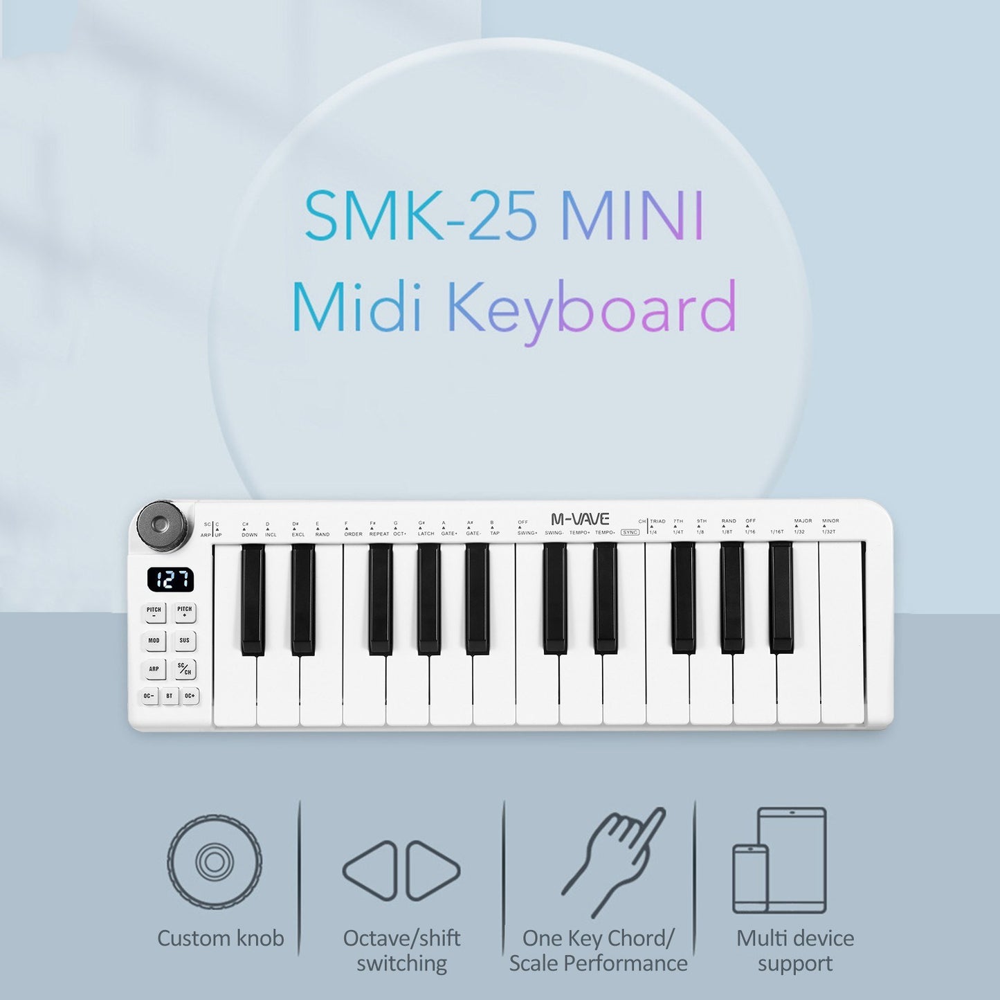 Rechargeable M-VAVE SMK-25mini 25-Key MIDI Control Keyboard