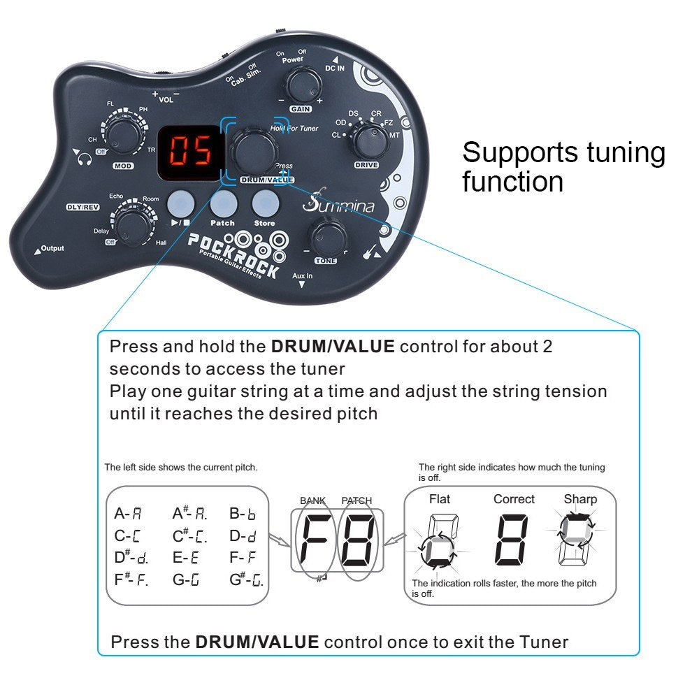 Summina PockRock Portable Guitar Multi-Effects Pedal with Power Adapter