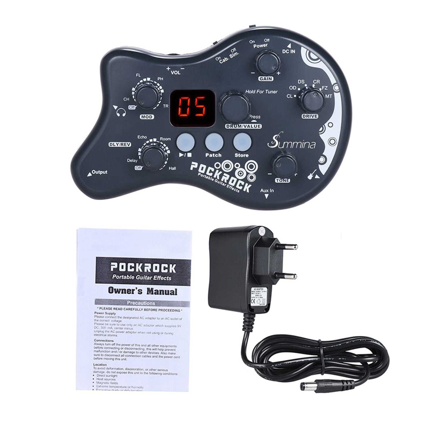 Summina PockRock Portable Guitar Multi-Effects Pedal with Power Adapter