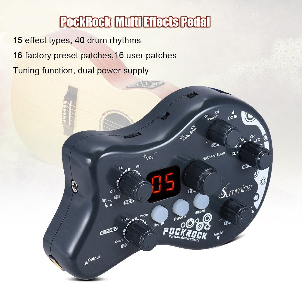 Summina PockRock Portable Guitar Multi-Effects Pedal with Power Adapter