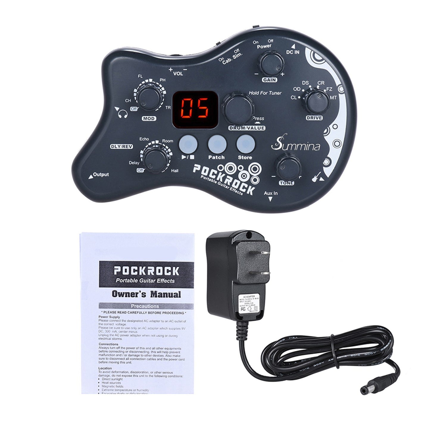 Summina PockRock Portable Guitar Multi-Effects Pedal with Power Adapter