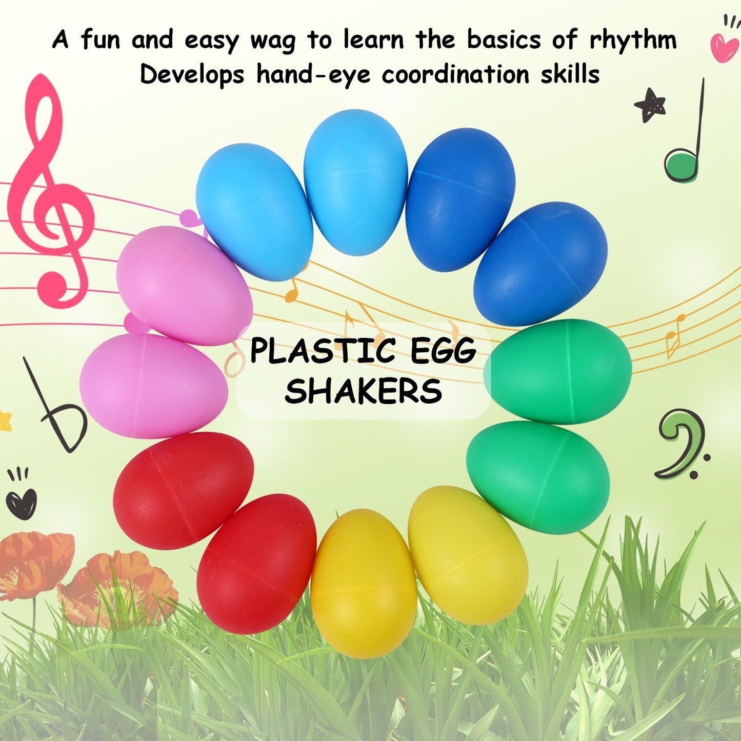 12-Pack Kids Percussion Egg Shaker Instruments