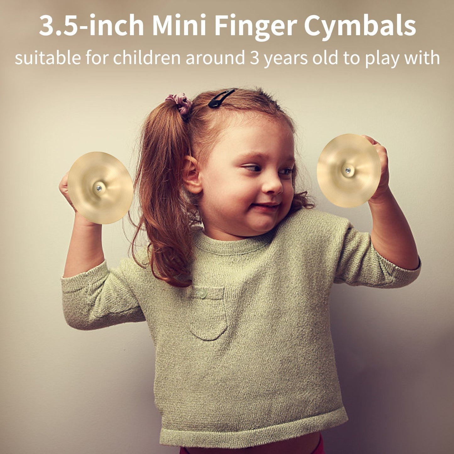 3.5-Inch Finger Cymbals with Wooden Handles - 1 Pair Mini Cymbals