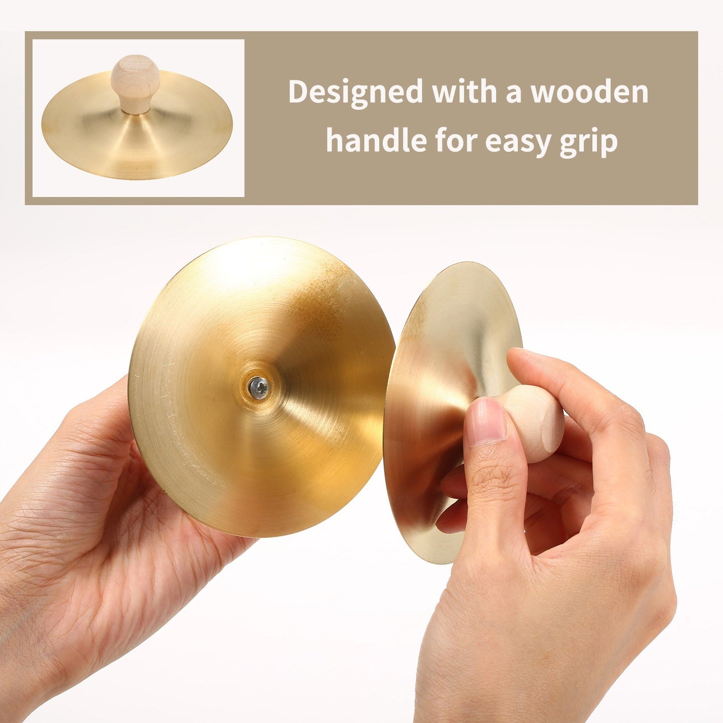 3.5-Inch Finger Cymbals with Wooden Handles - 1 Pair Mini Cymbals
