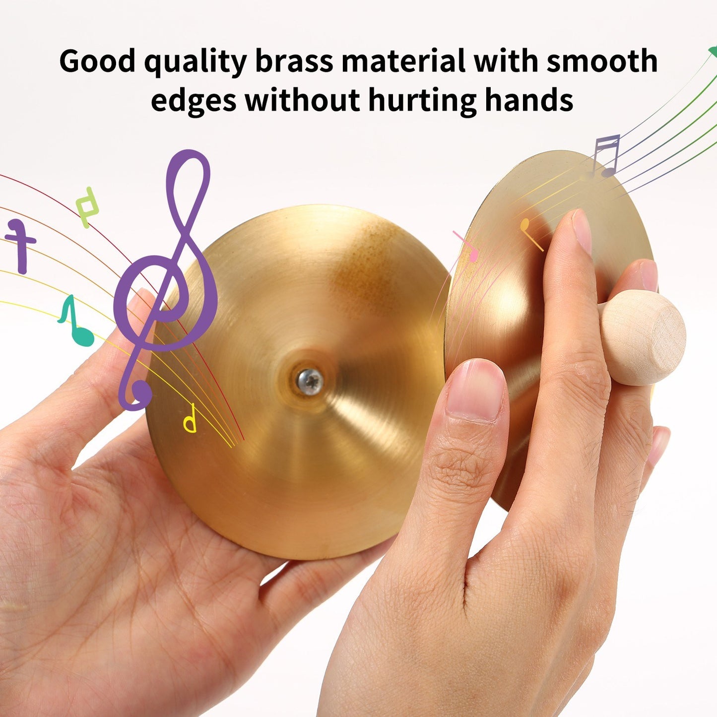 3.5-Inch Finger Cymbals with Wooden Handles - 1 Pair Mini Cymbals