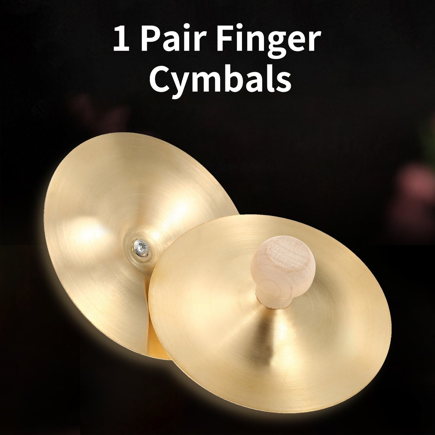 3.5-Inch Finger Cymbals with Wooden Handles - 1 Pair Mini Cymbals
