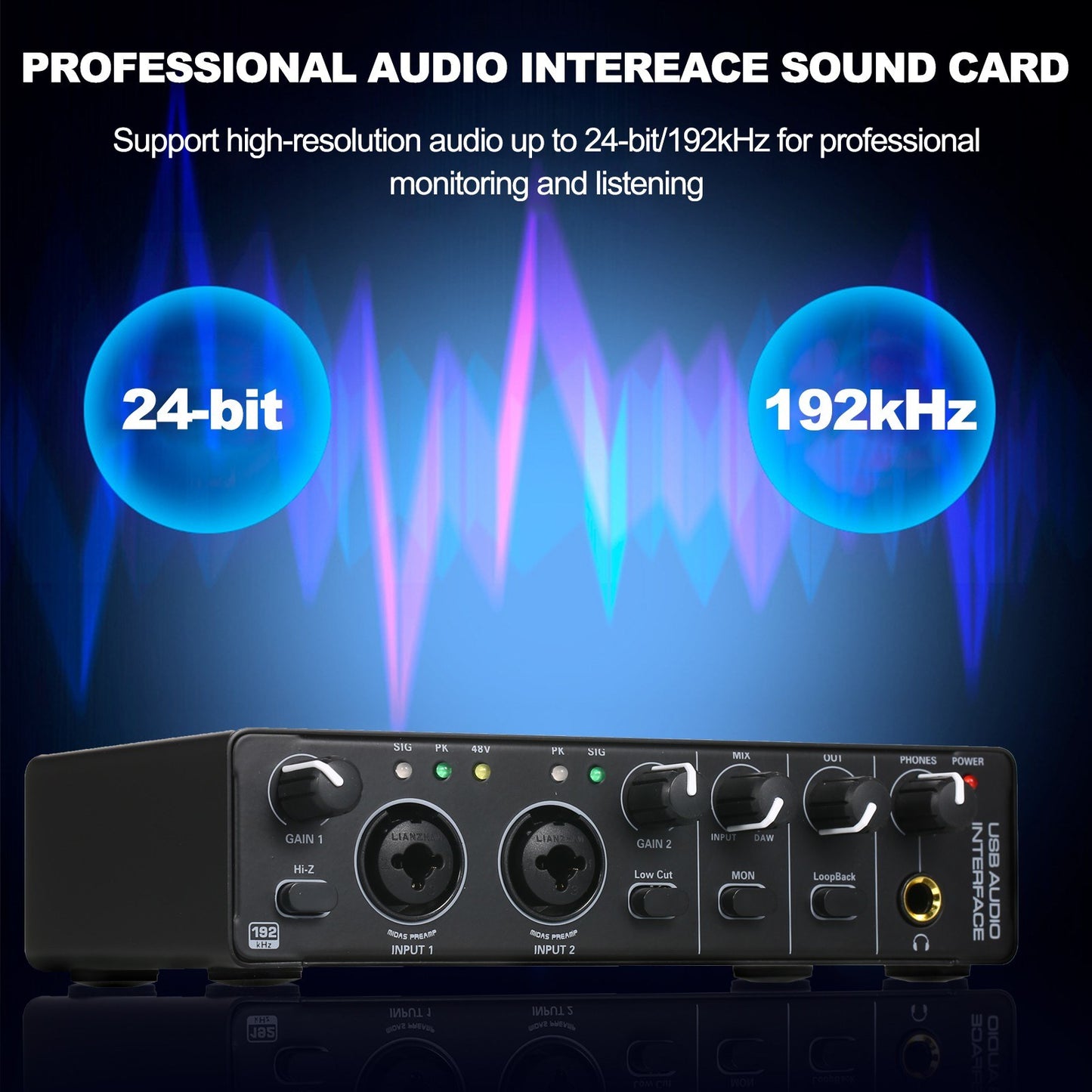RHM MD22-5 USB Audio Interface Dual 2 In/2 Out Sound Card