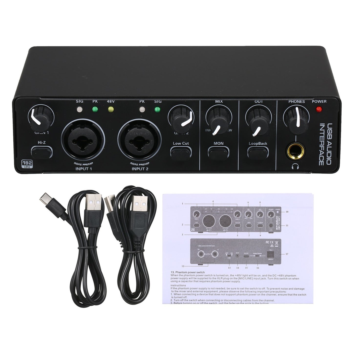 RHM MD22-5 USB Audio Interface Dual 2 In/2 Out Sound Card