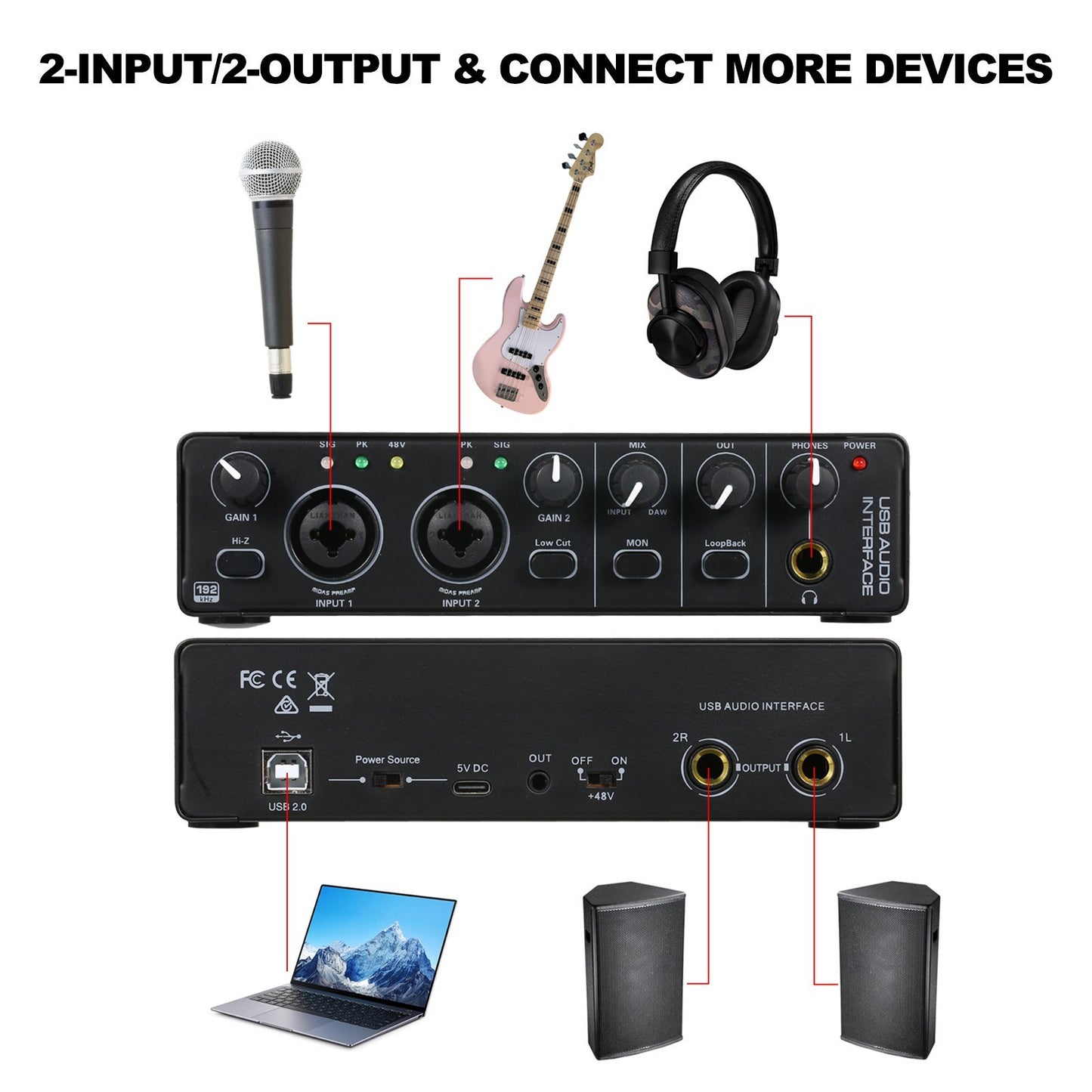 RHM MD22-5 USB Audio Interface Dual 2 In/2 Out Sound Card