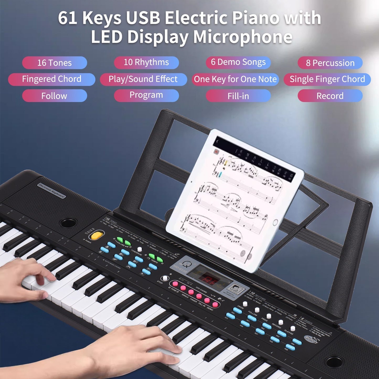 61-Key USB Electronic Keyboard Piano for Kids with Microphone