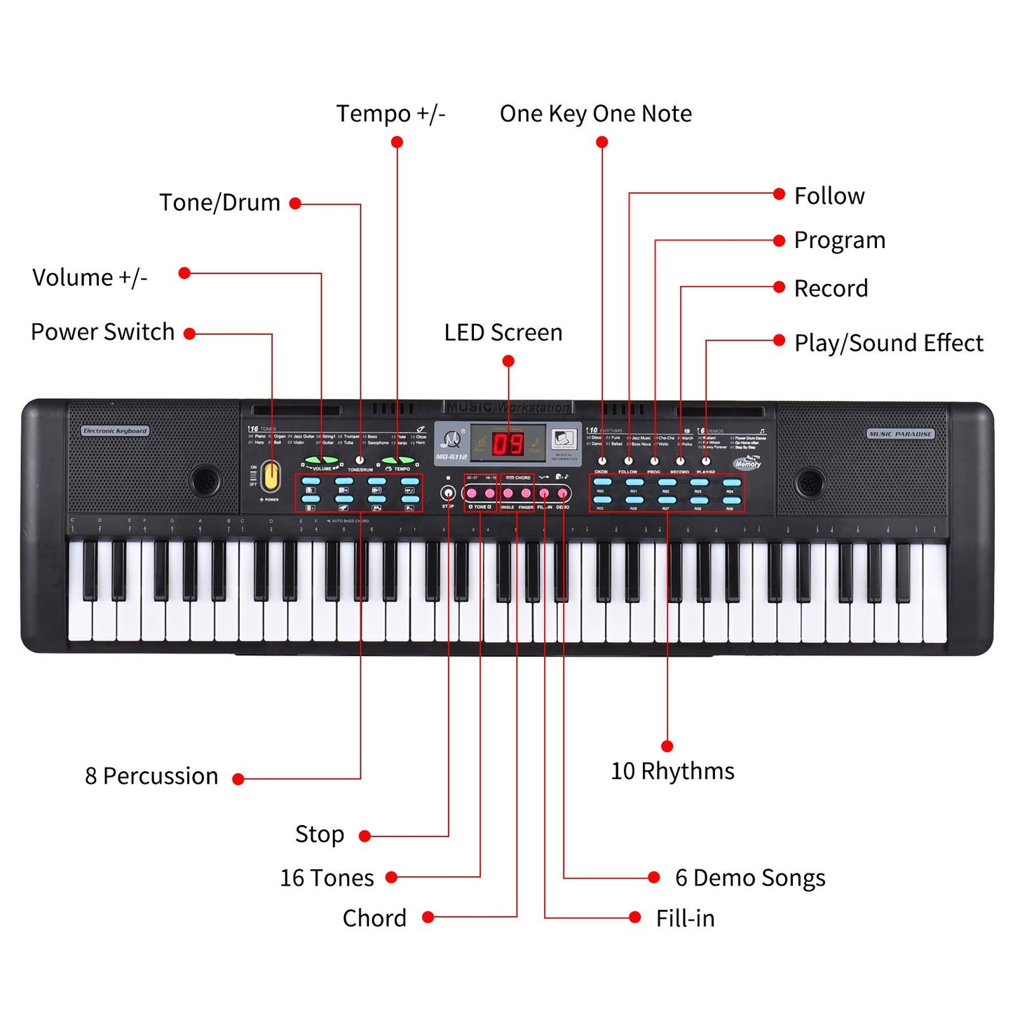 61-Key USB Electronic Keyboard Piano for Kids with Microphone