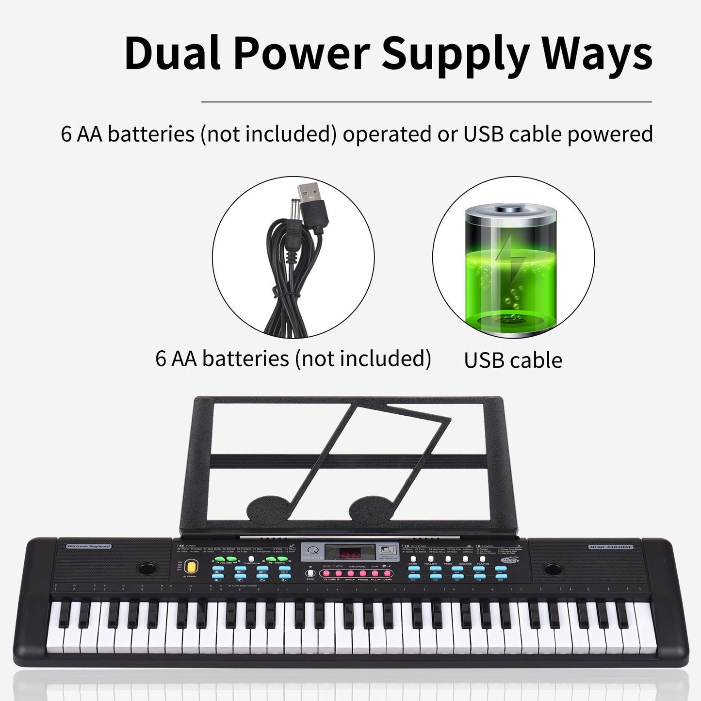 61-Key USB Electronic Keyboard Piano for Kids with Microphone