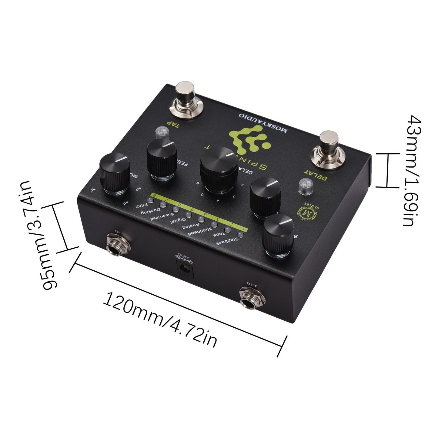 MOSKYAudio SPINDRIFT Digital Delay Guitar Effect Pedal with Dual Footswitch & TAP