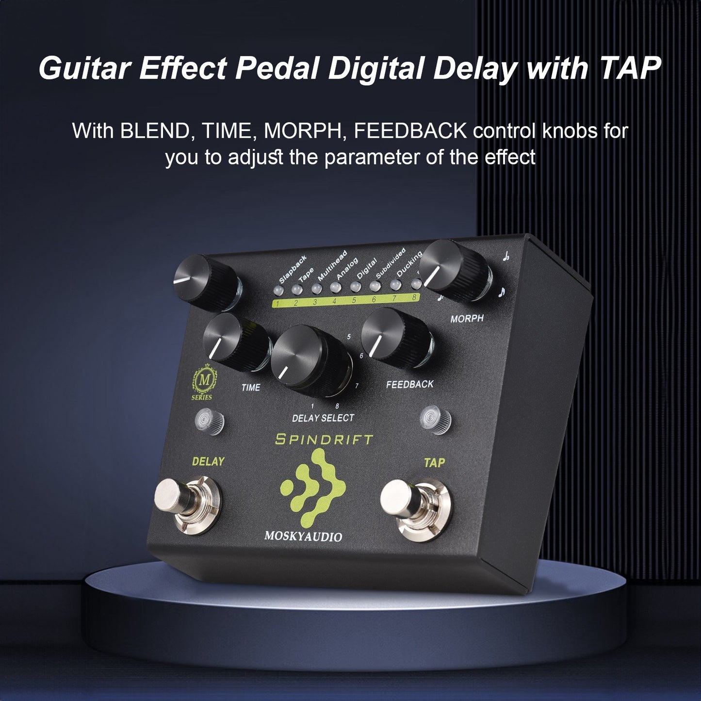 MOSKYAudio SPINDRIFT Digital Delay Guitar Effect Pedal with Dual Footswitch & TAP