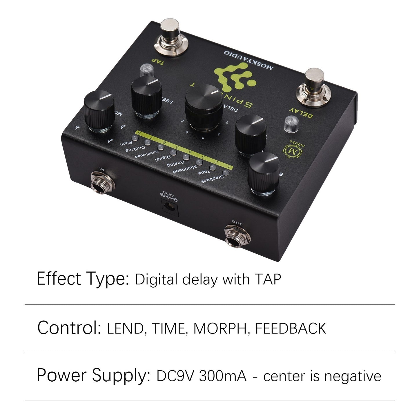 MOSKYAudio SPINDRIFT Digital Delay Guitar Effect Pedal with Dual Footswitch & TAP