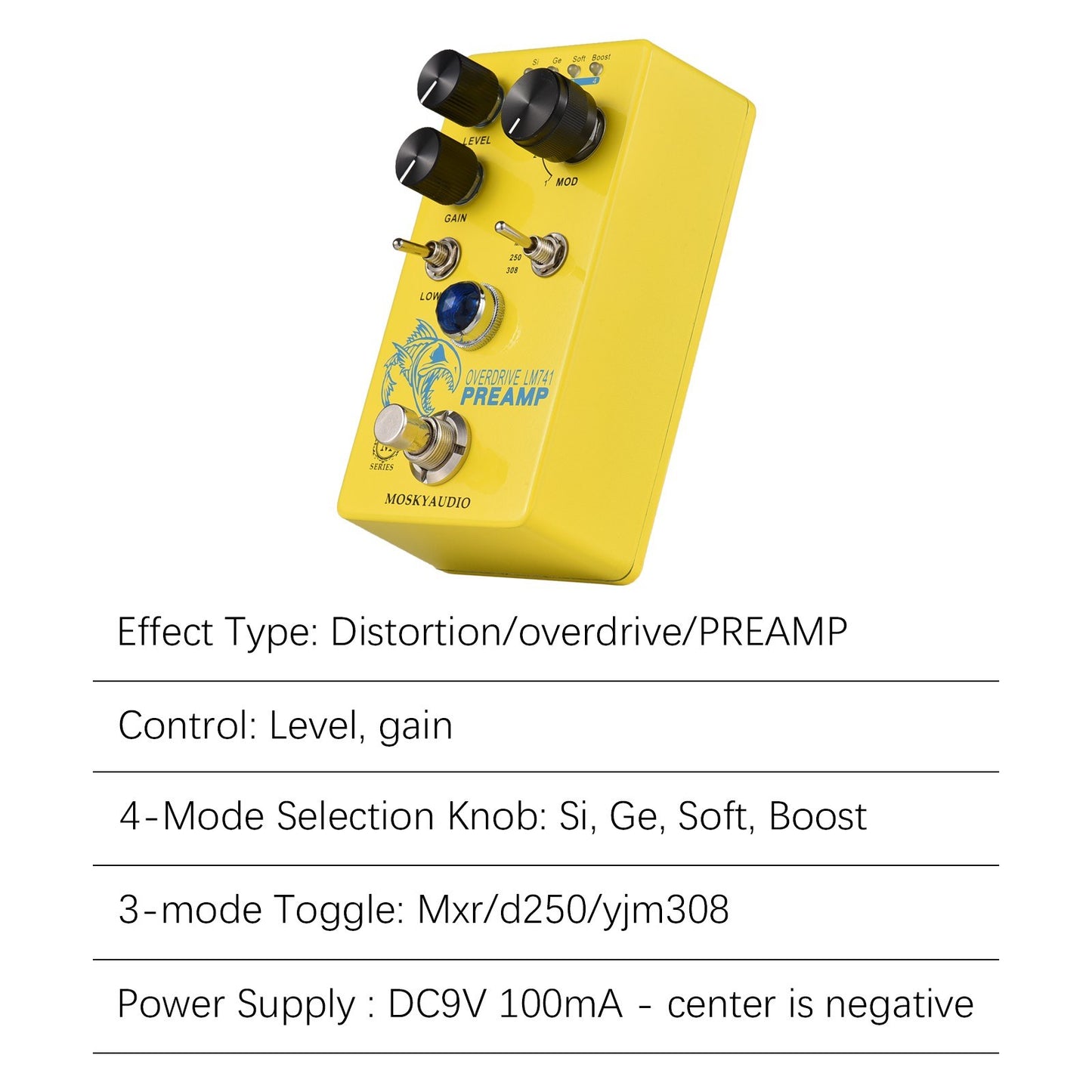 MOSKY Audio LM741 Preamp Distortion/Overdrive Guitar Effect Pedal