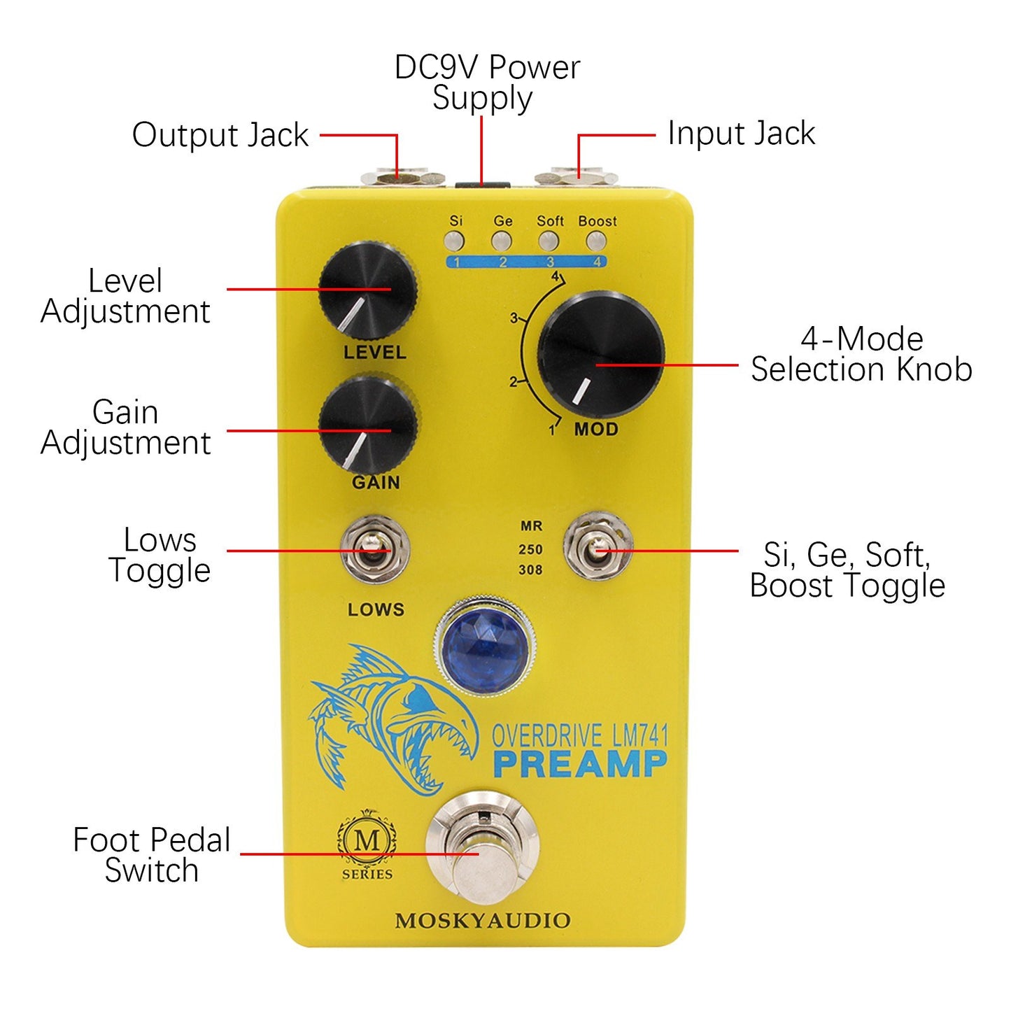 MOSKY Audio LM741 Preamp Distortion/Overdrive Guitar Effect Pedal