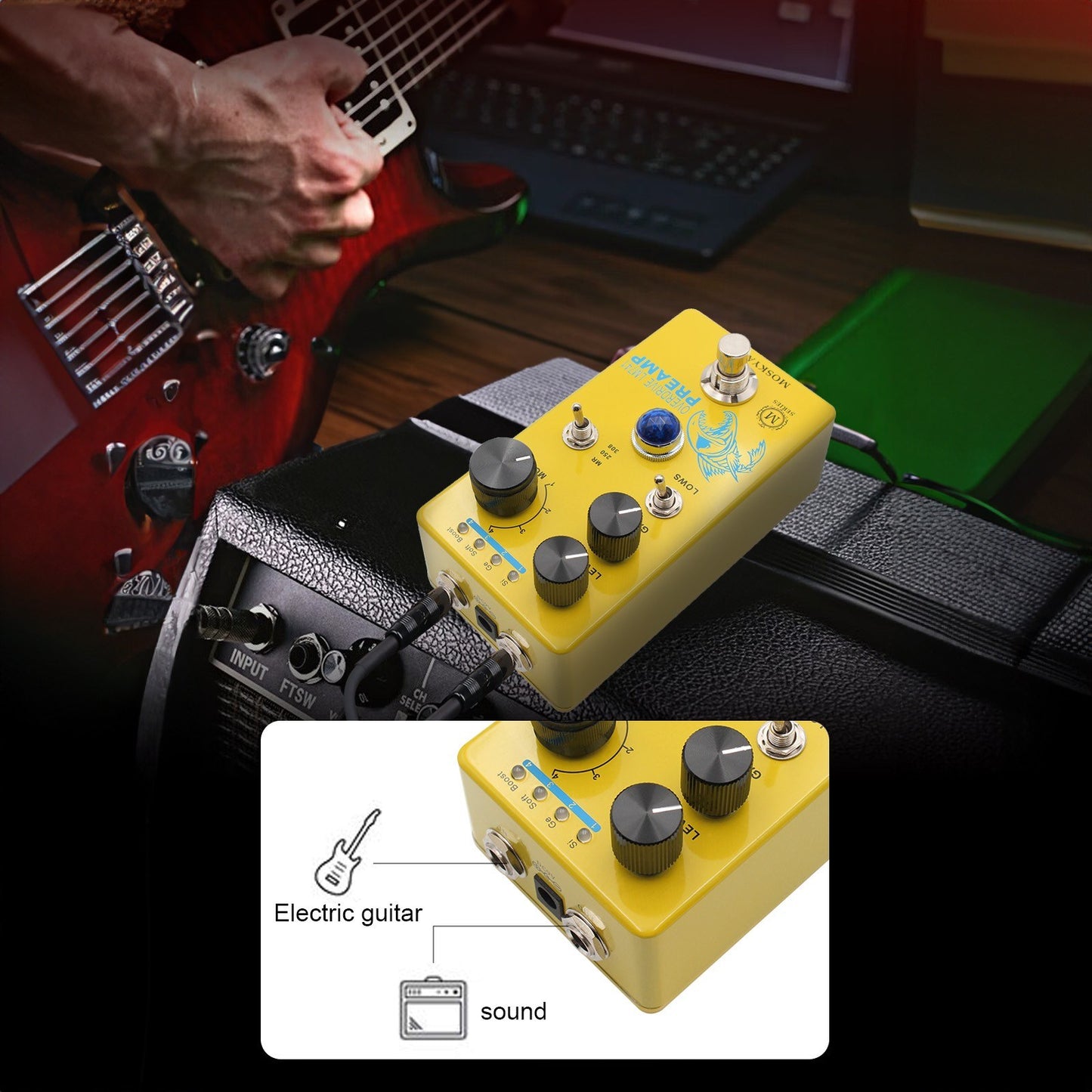 MOSKY Audio LM741 Preamp Distortion/Overdrive Guitar Effect Pedal