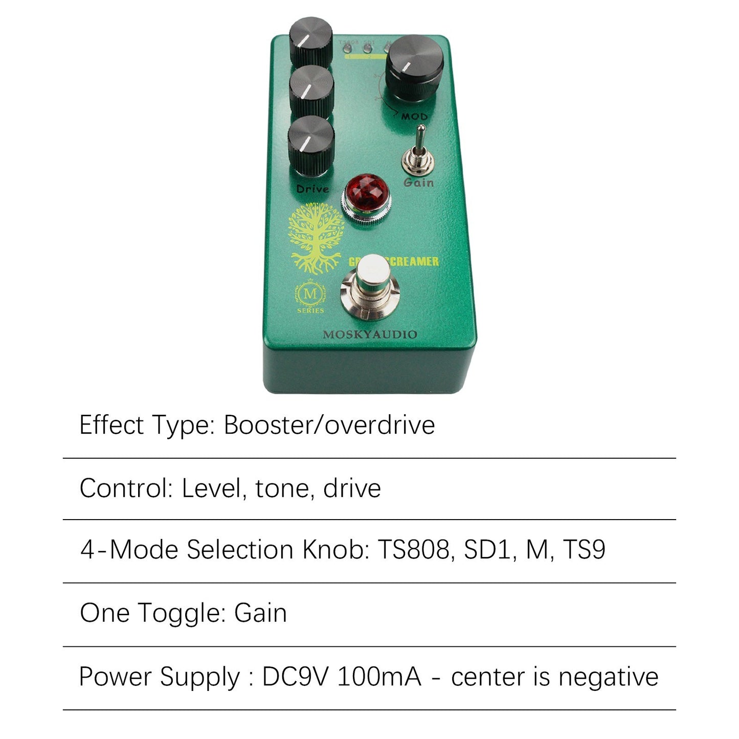 MOSKYAudio Green Screamer Booster/Overdrive Guitar Effect Pedal