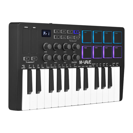 M-VAVE SMK-25 Wireless 25-Key MIDI Controller with RGB Backlit Pads