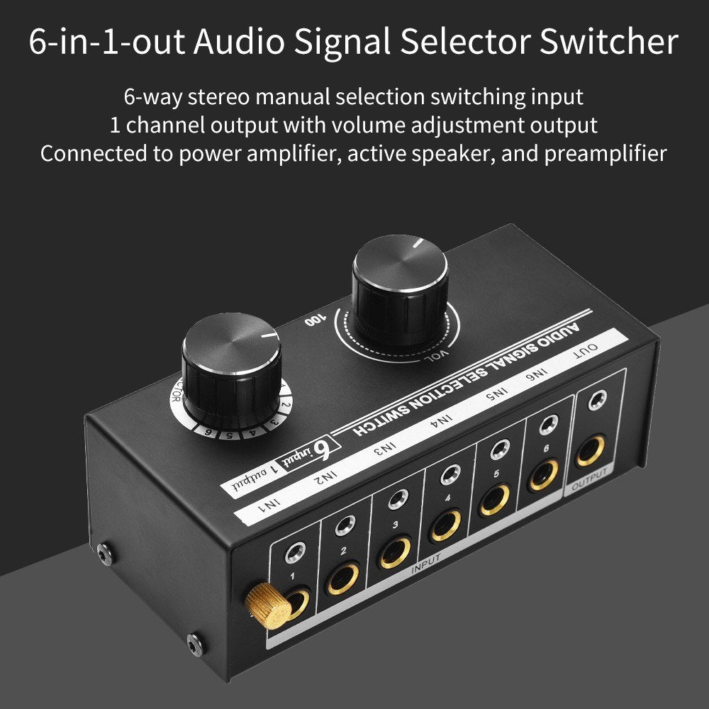 6-in-1 Audio Signal Selector Switch QH-06: Multiple Input to Single Output