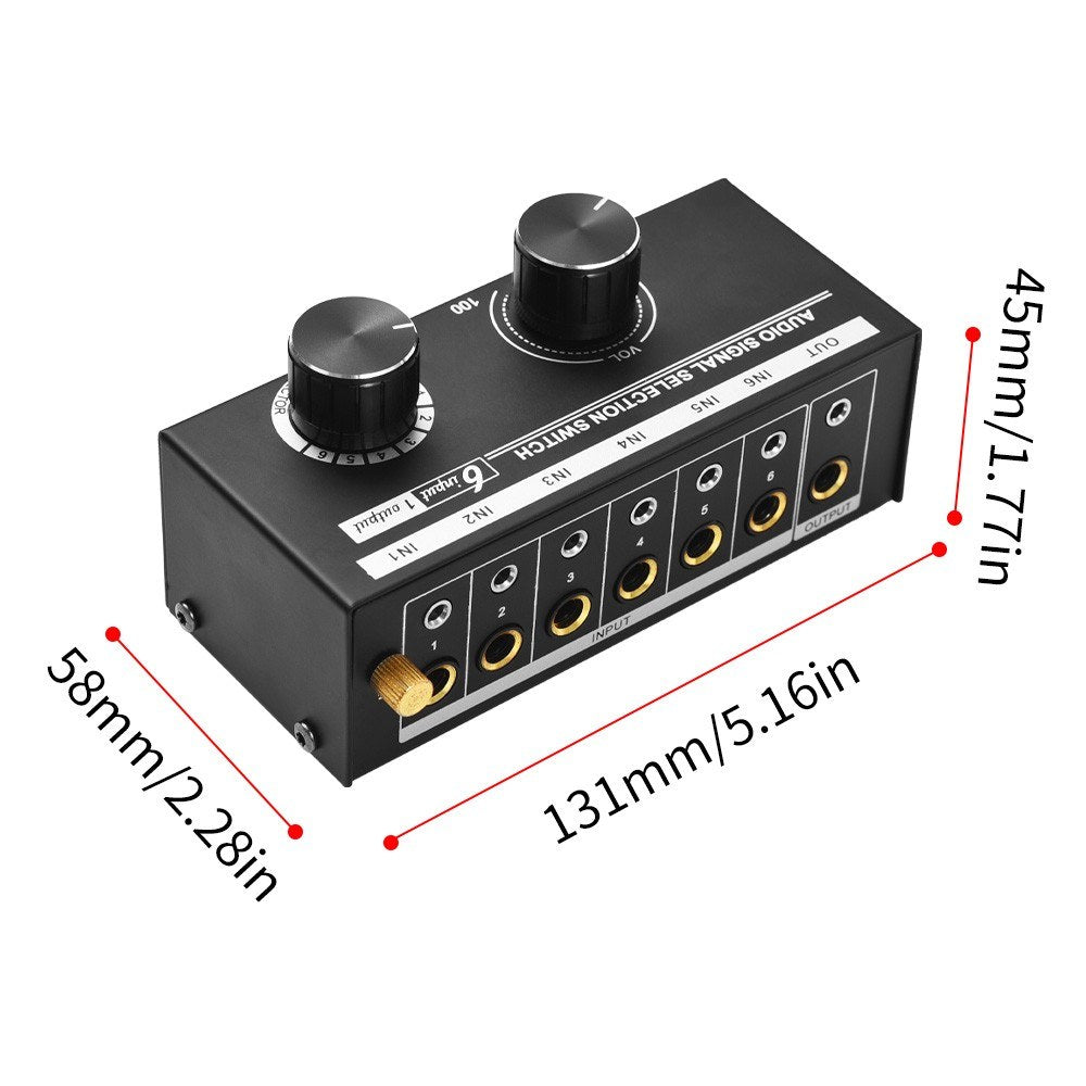 6-in-1 Audio Signal Selector Switch QH-06: Multiple Input to Single Output