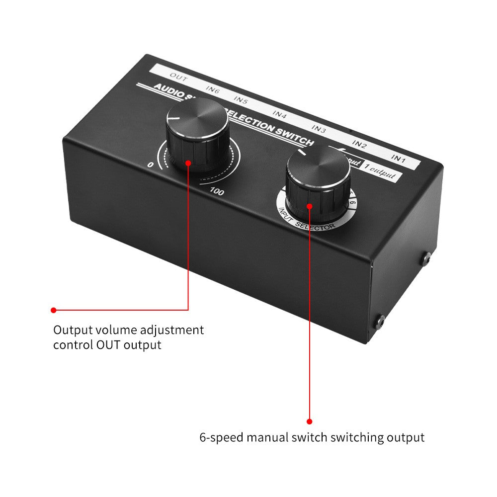 6-in-1 Audio Signal Selector Switch QH-06: Multiple Input to Single Output