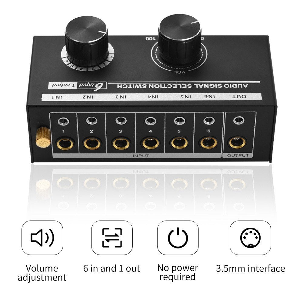 6-in-1 Audio Signal Selector Switch QH-06: Multiple Input to Single Output