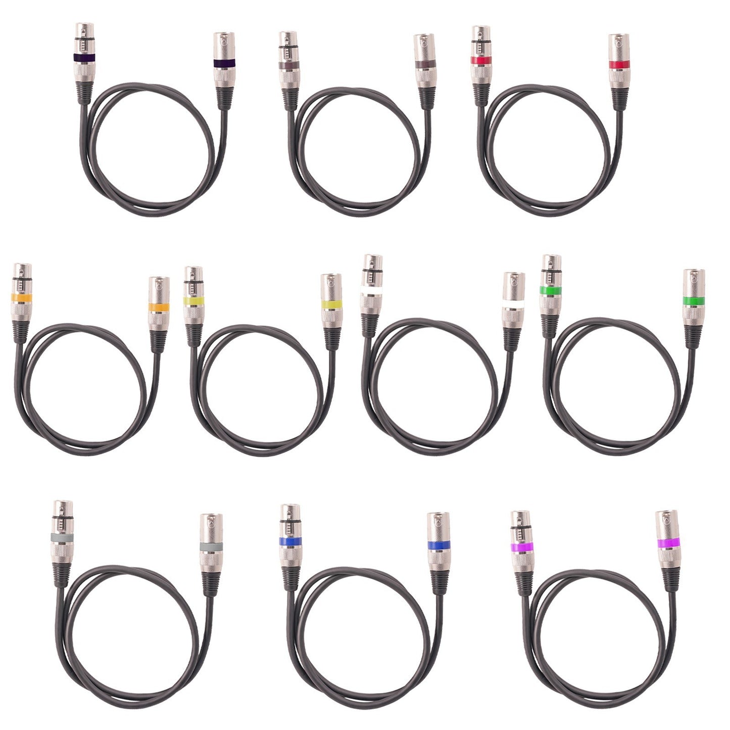 10-Pack 5ft XLR DMX Stage Light Cable - 3-Pin Male to Female Mic Wire - Black PVC Jacket