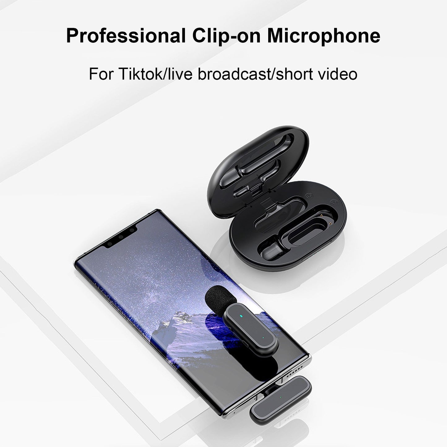 K60 Wireless Clip-on Microphone Set: Mic Receiver & 2 Transmitters with Charging Box