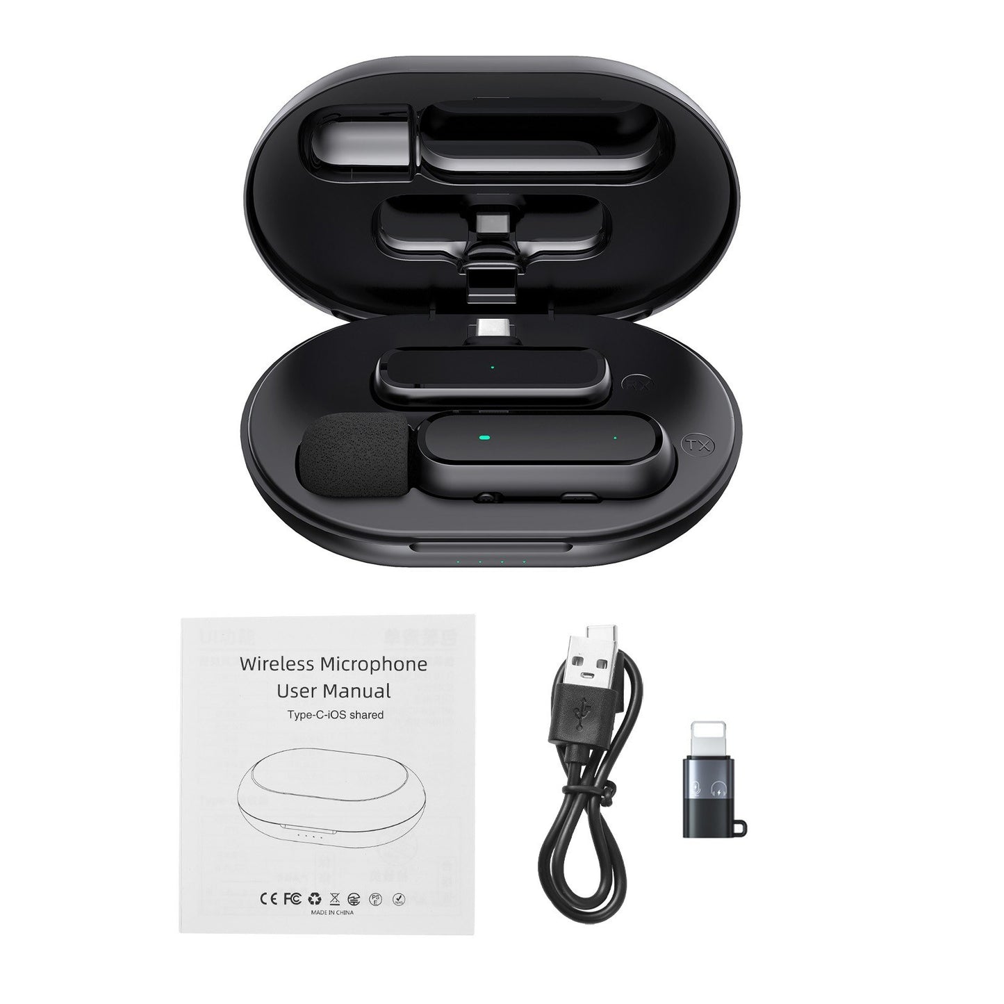 K60 Wireless Clip-on Microphone Set: Mic Receiver & 2 Transmitters with Charging Box