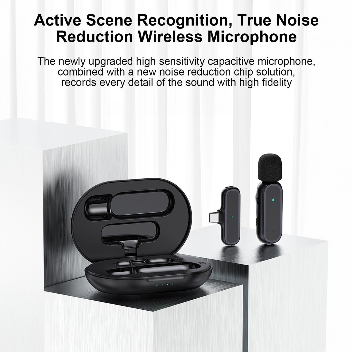K60 Wireless Clip-on Microphone Set: Mic Receiver & 2 Transmitters with Charging Box