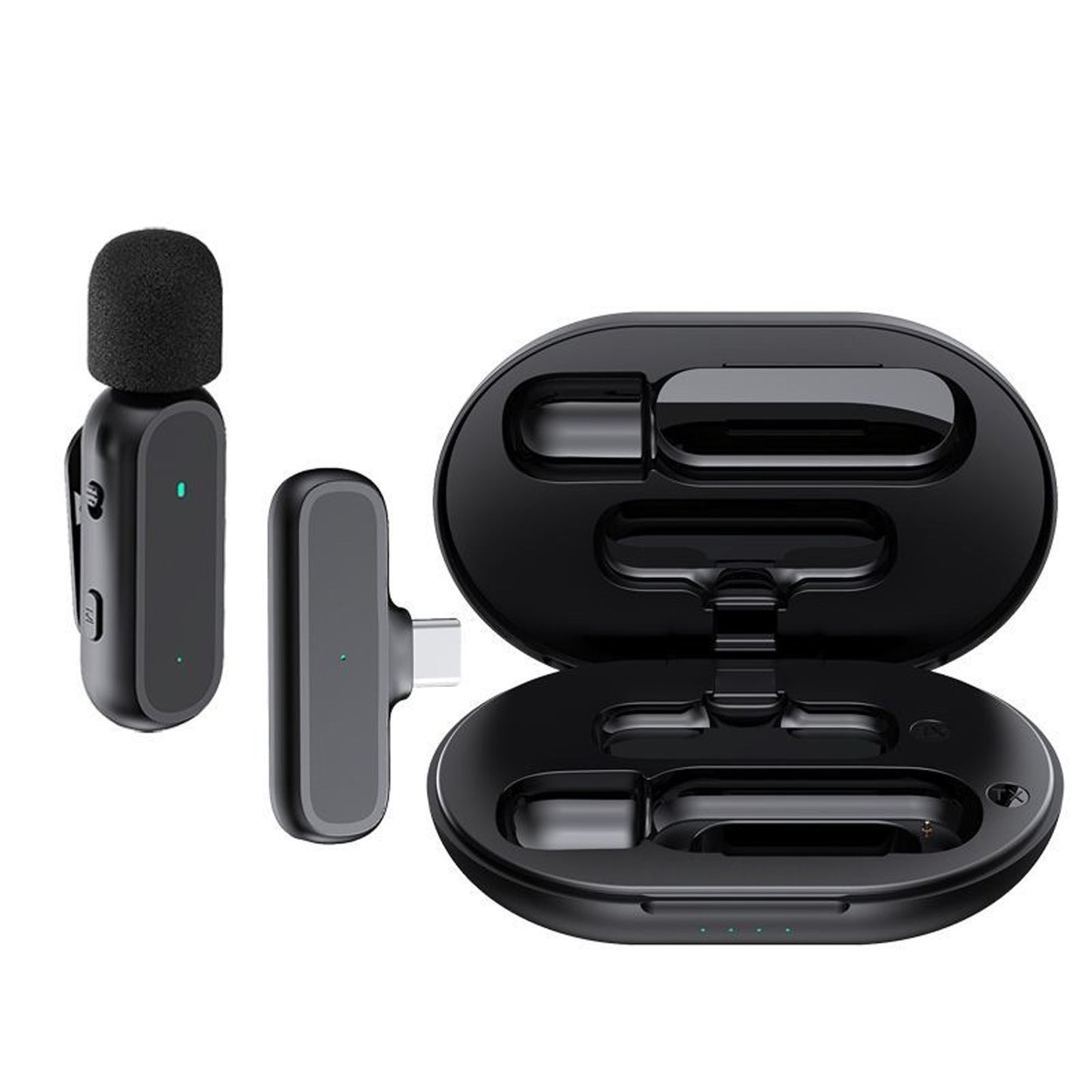 K60 Wireless Clip-on Microphone Set: Mic Receiver & 2 Transmitters with Charging Box