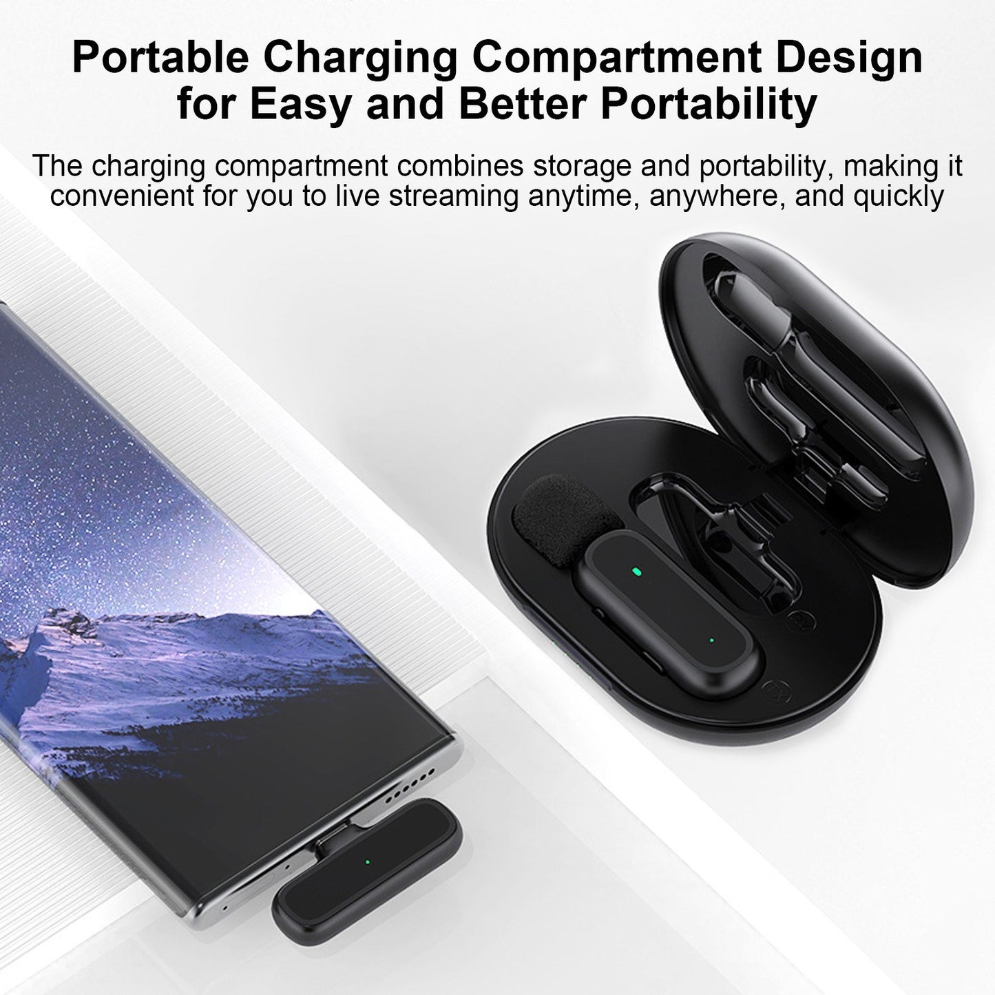 K60 Wireless Clip-on Microphone Set: Mic Receiver & 2 Transmitters with Charging Box