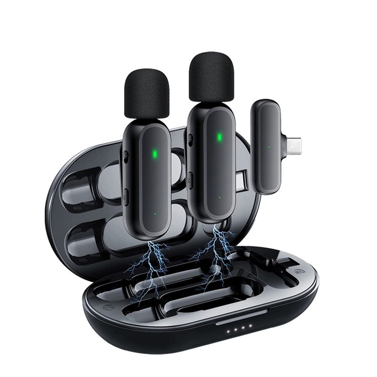 K60 Wireless Clip-on Microphone Set: Mic Receiver & 2 Transmitters with Charging Box