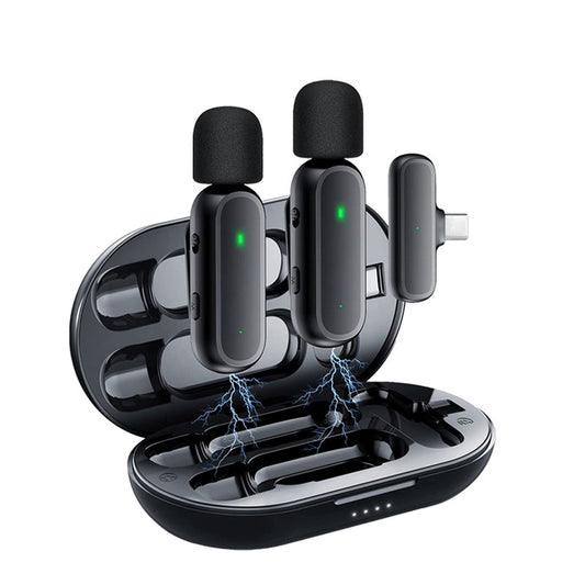 K60 Wireless Clip-on Microphone Set: Mic Receiver & 2 Transmitters with Charging Box
