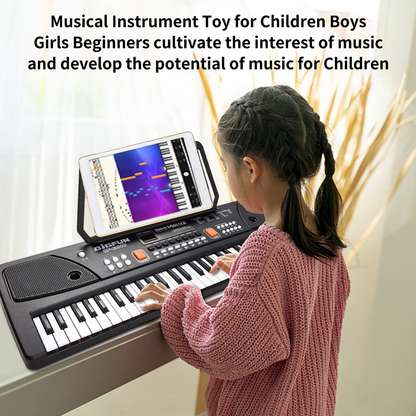 BIGFUN 61-Key Rechargeable Kids Electronic Piano with Microphone