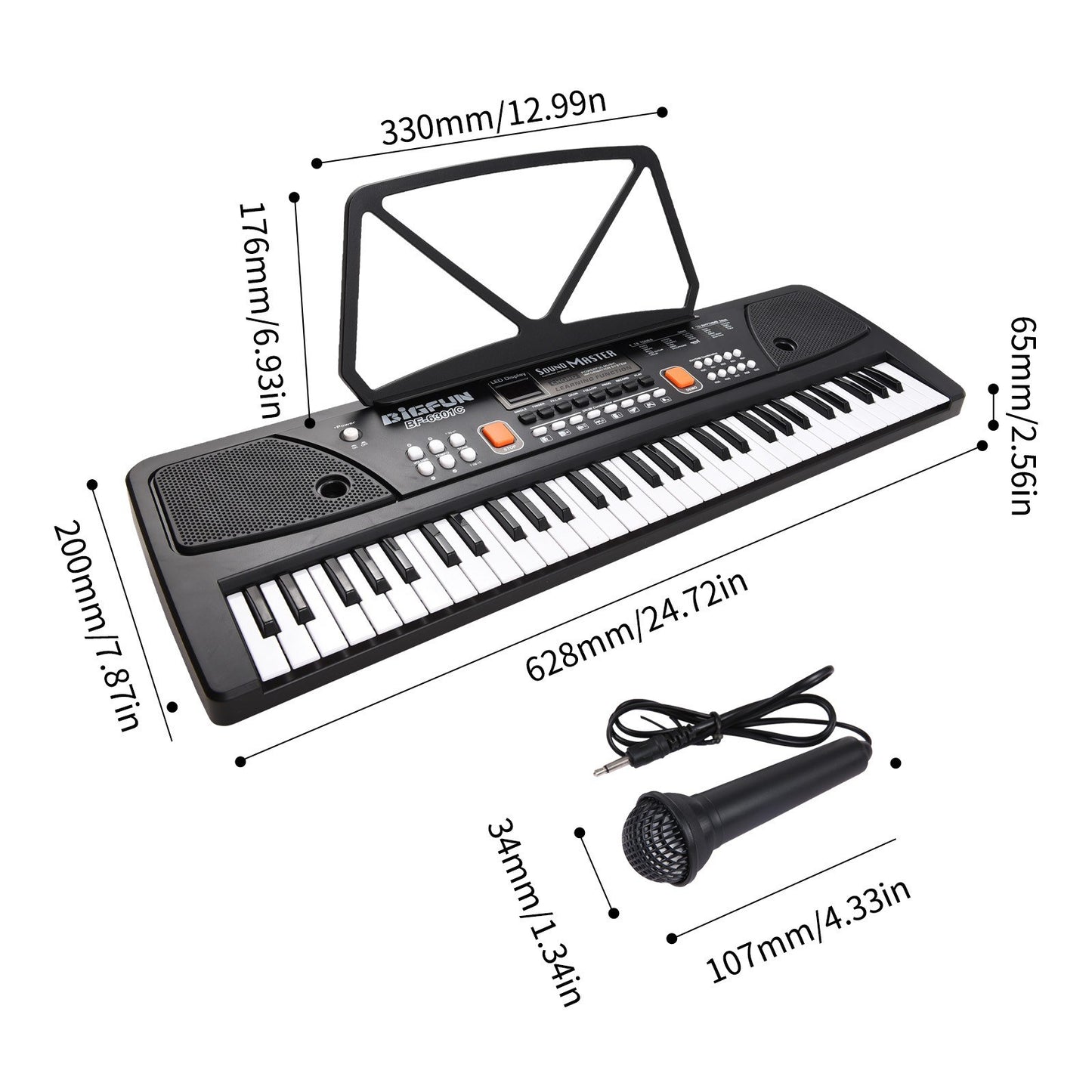 BIGFUN 61-Key Rechargeable Kids Electronic Piano with Microphone