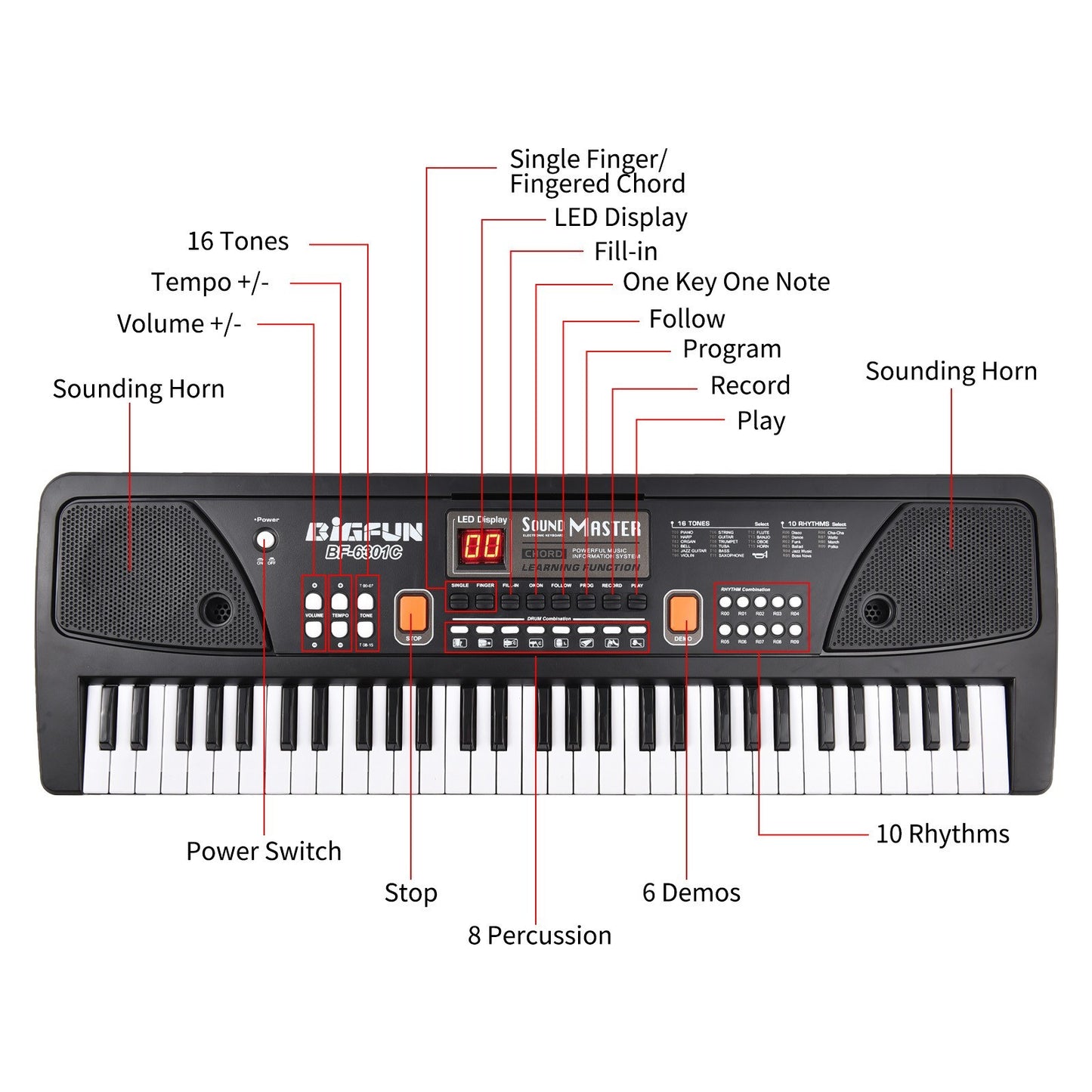 BIGFUN 61-Key Rechargeable Kids Electronic Piano with Microphone