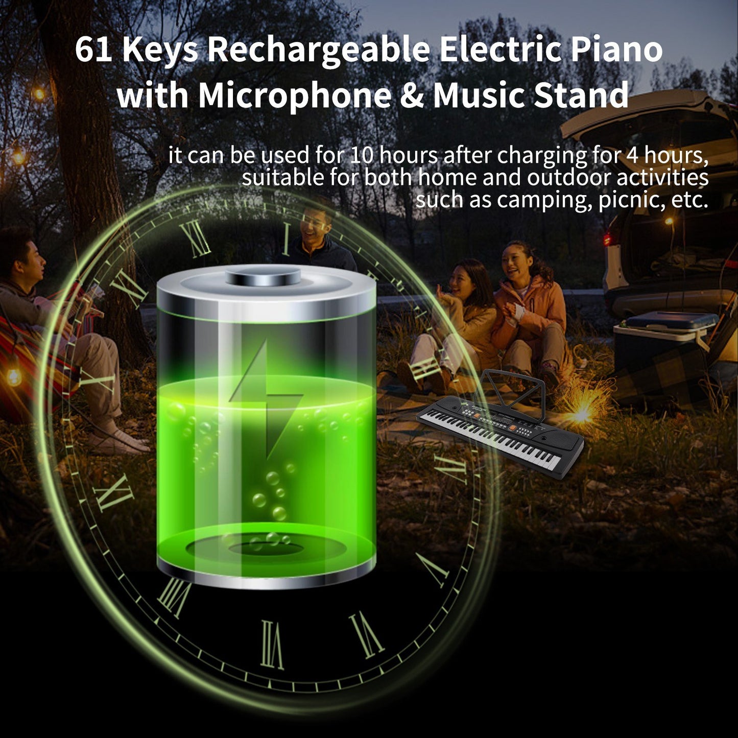 BIGFUN 61-Key Rechargeable Kids Electronic Piano with Microphone