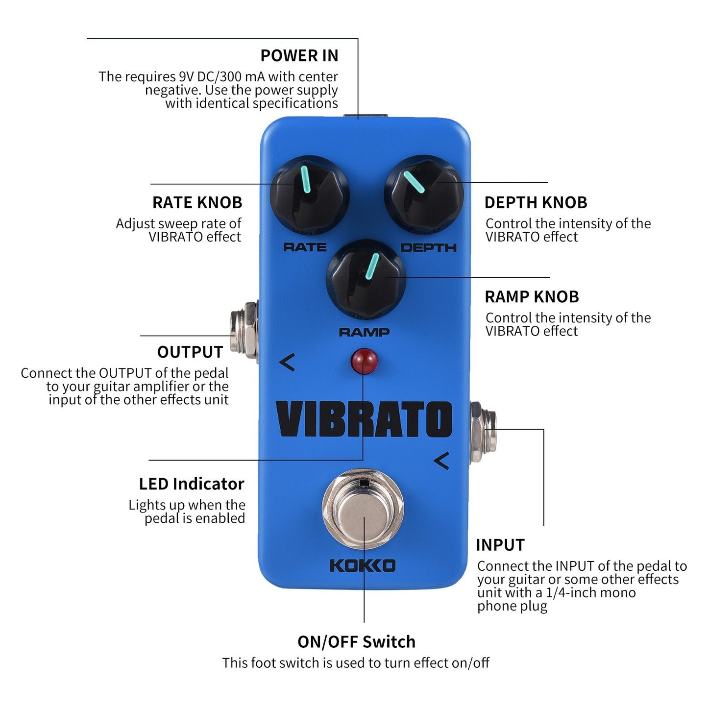 KOKKO FVB2 Vibrato Electric Guitar Mini Effect Pedal - Portable Single Guitar Effector
