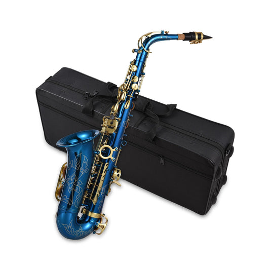 E-Flat Alto Saxophone Deluxe Set - Engraved Brass, Abalone Shell Buttons