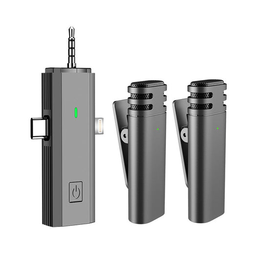Mini Wireless Lavalier Microphone Set: 360° Omnidirectional Mic with 3-in-1 Receiver for Mobile Phones - Includes 1 Receiver & 2 Mics