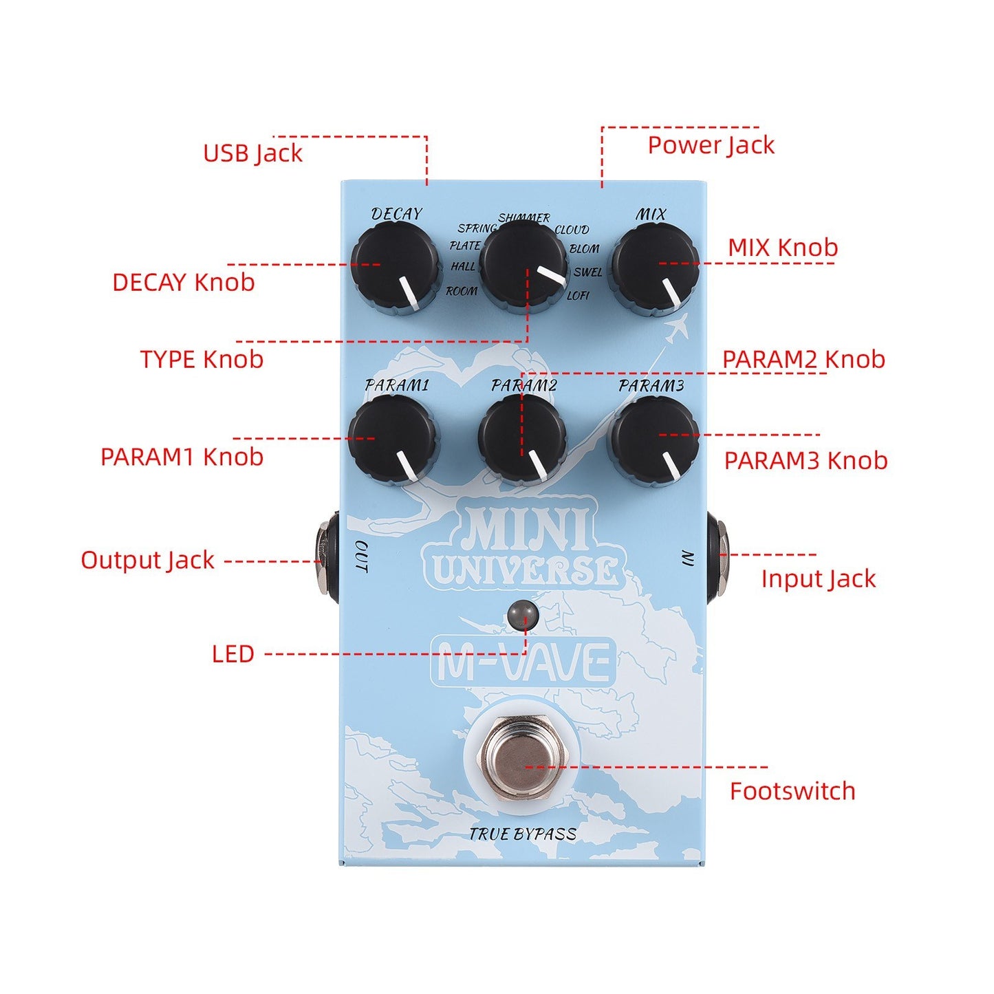 MINI-UNIVERSE Digital Reverb Pedal - M-VAVE Guitar Effects