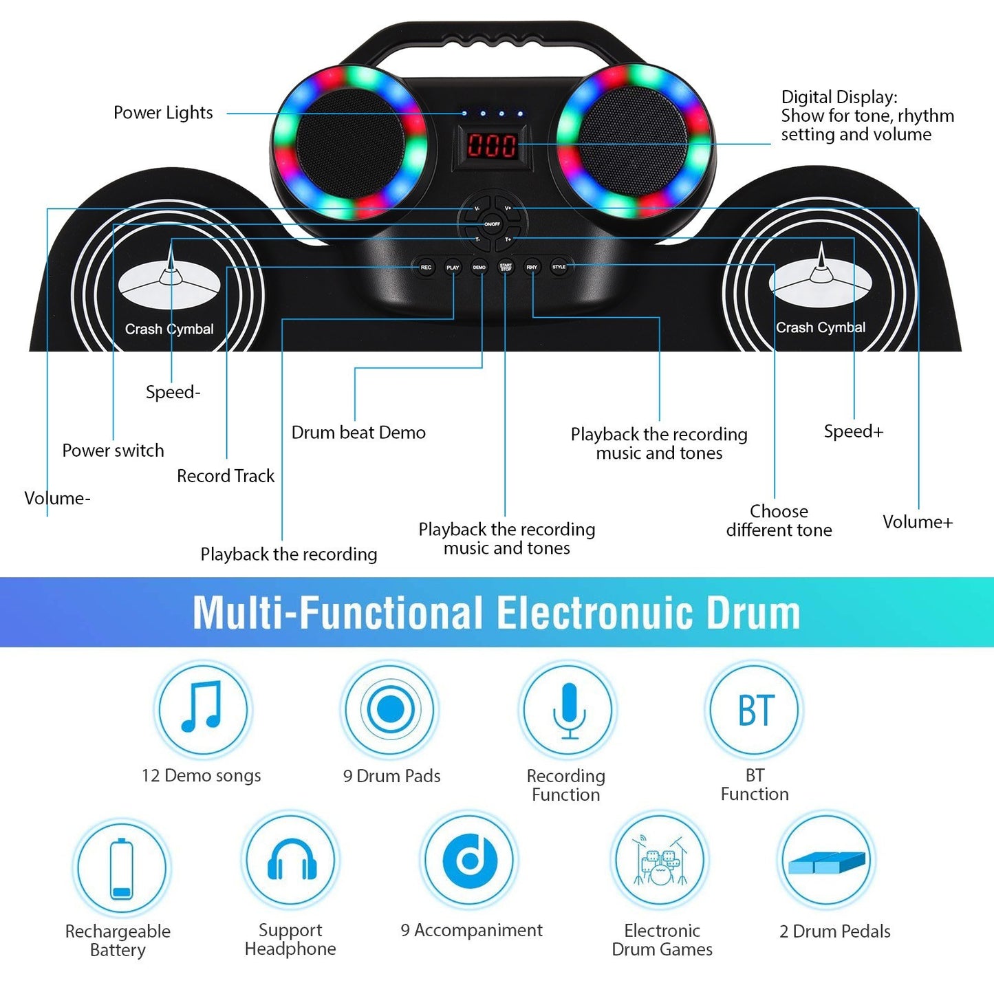 Portable Roll-up Silicon Electronic Drum Pad G3002