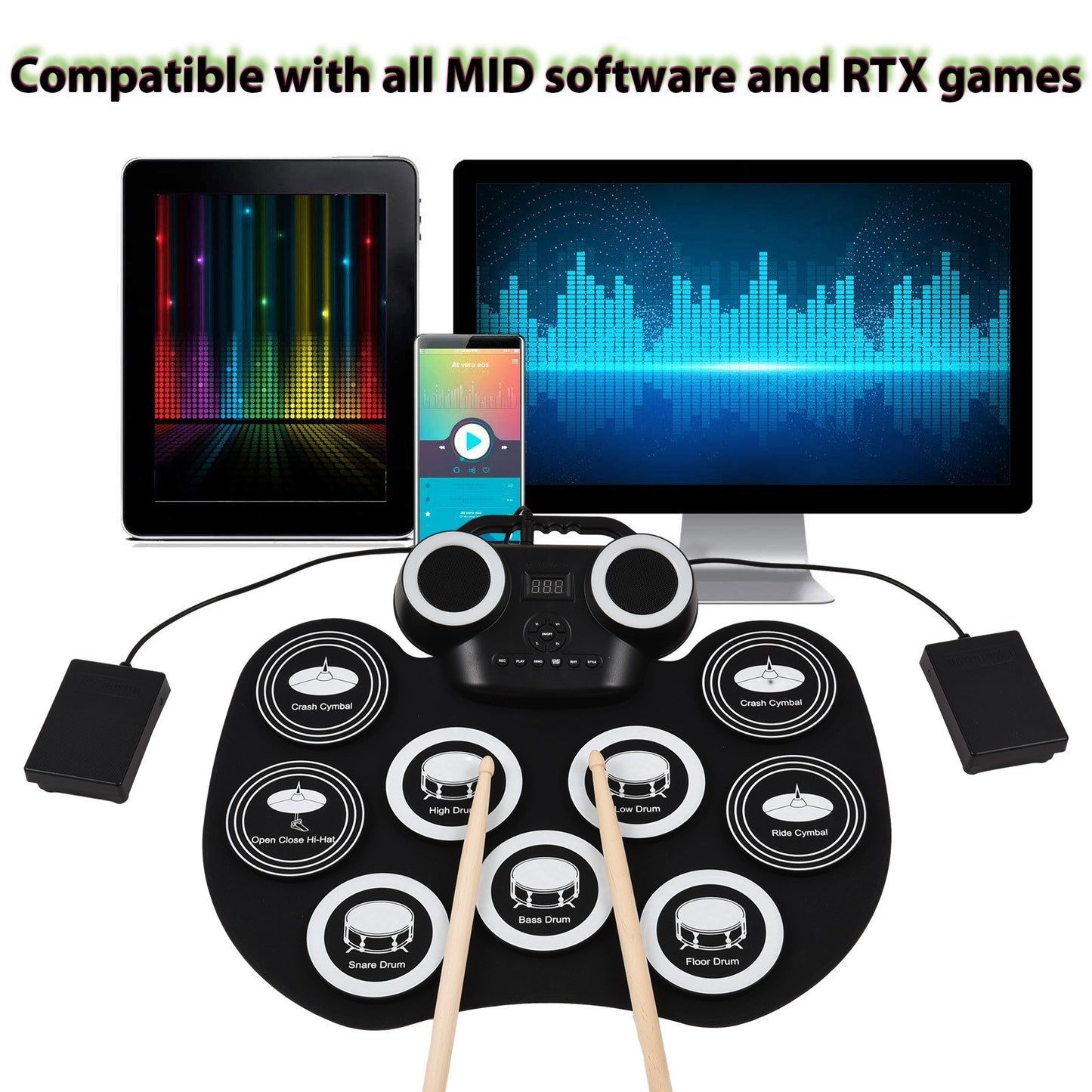Portable Roll-up Silicon Electronic Drum Pad G3002