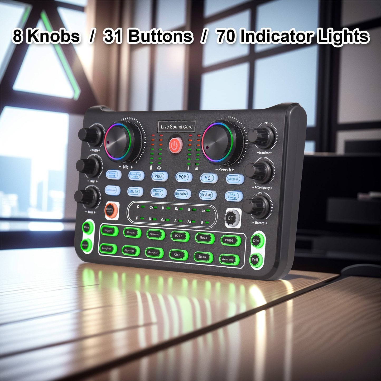 Desktop Audio Mixer Sound Card with Noise Reduction, DC 5V 44.1KHz for Recording & Singing