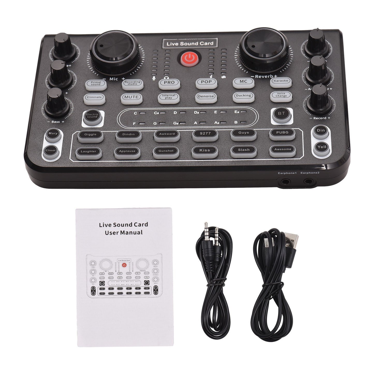 Desktop Audio Mixer Sound Card with Noise Reduction, DC 5V 44.1KHz for Recording & Singing