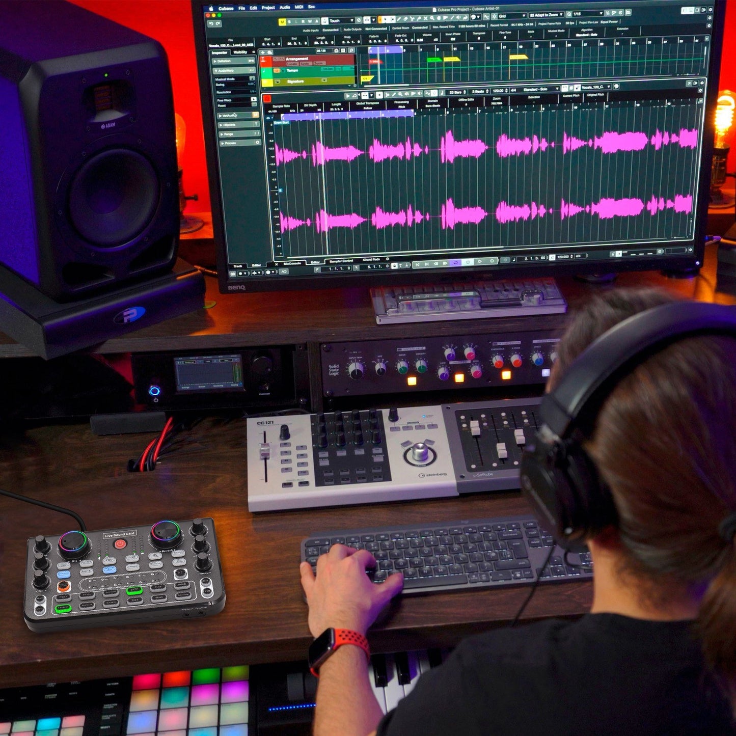 Desktop Audio Mixer Sound Card with Noise Reduction, DC 5V 44.1KHz for Recording & Singing