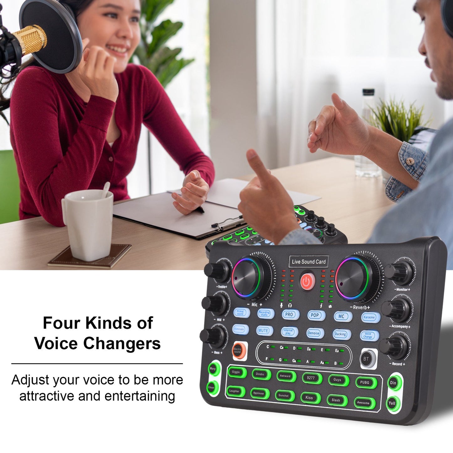 Desktop Audio Mixer Sound Card with Noise Reduction, DC 5V 44.1KHz for Recording & Singing